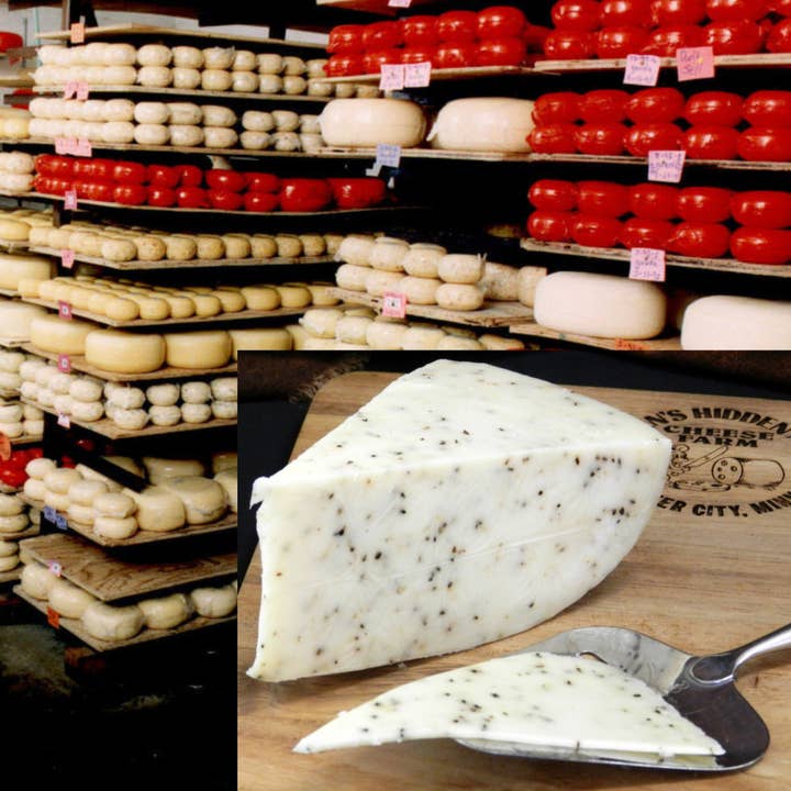 Peppercorn Garlic Gouda Cheese Retail 8 oz Wedge for wholesale by Eichtens Cheese