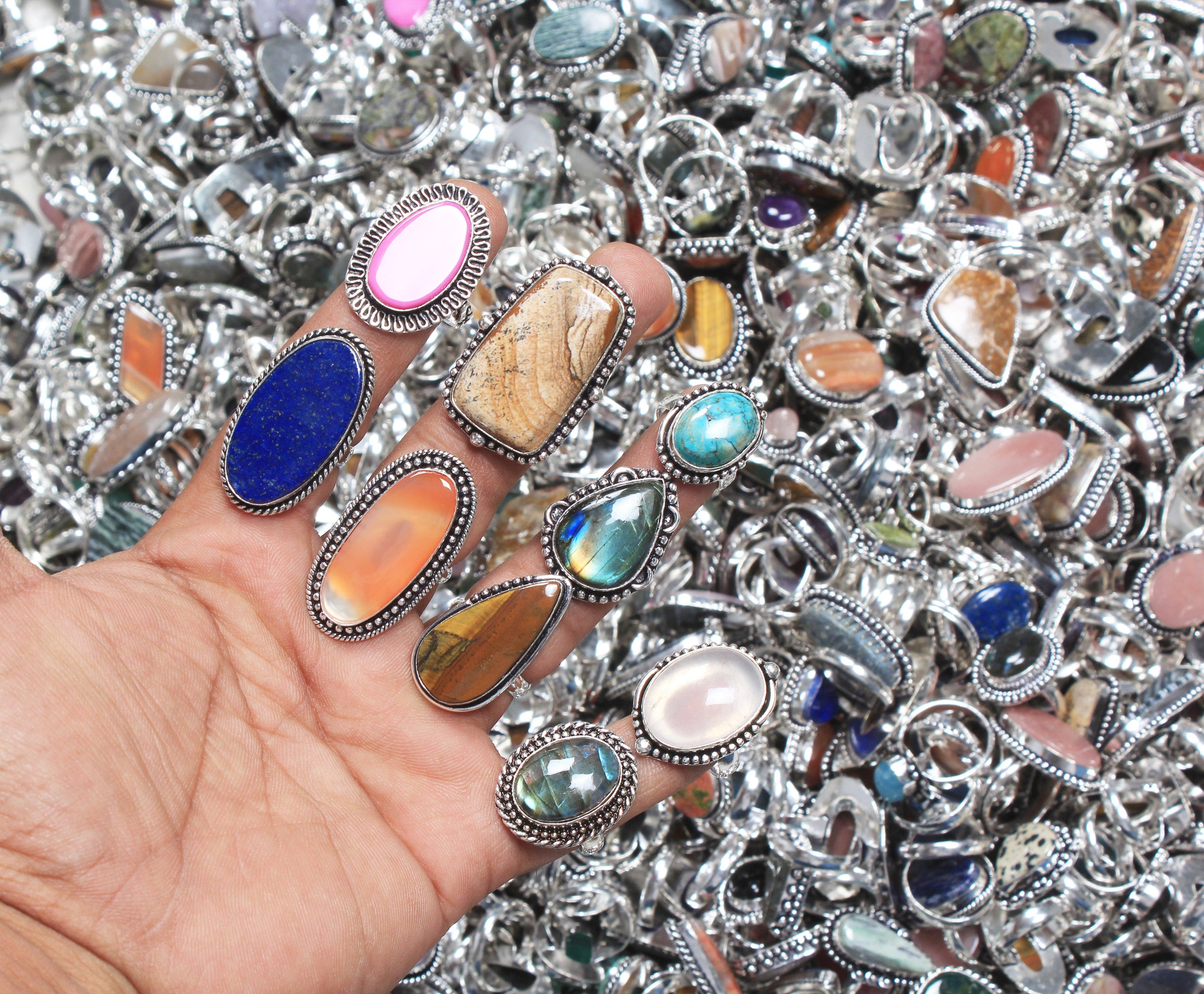 Handmade Jewels – Engroshandel Statementring – Boheme Krystal Ringsæt - Sølvbelagt, Blandede Størrelser, Assorterede Design18