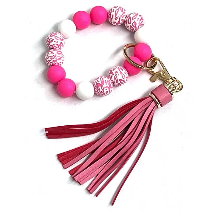Jewelry Max - Wholesale Charm/dangle bracelet - ( B168 ) WOOD AND RUBBER BEAD MIX WRISTBAND KEYCHAIN