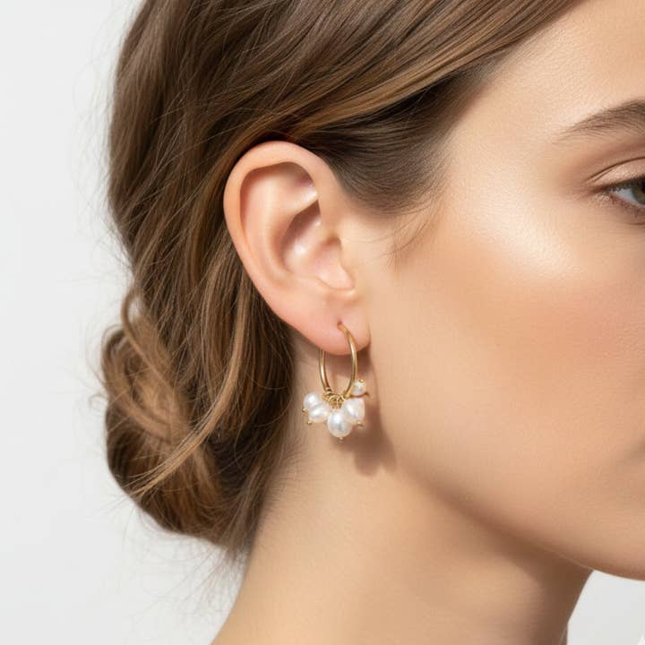 NECTAR OF SALT - Hoop Earrings with Natural Freshwater Pearls – Made in Italy for wholesale by OE!