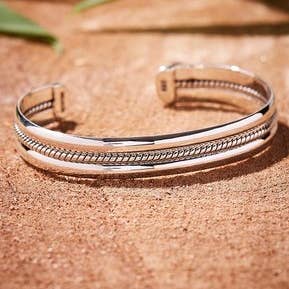 Moda Designs - Wholesale Cuff Bracelet - Sterling Silver Rope-accent Cuff0