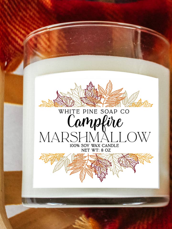 Campfire Marshmallow 8 oz Hand Poured Soy Wax Candle | Fall Seasonal for wholesale by White Pine Soap Company