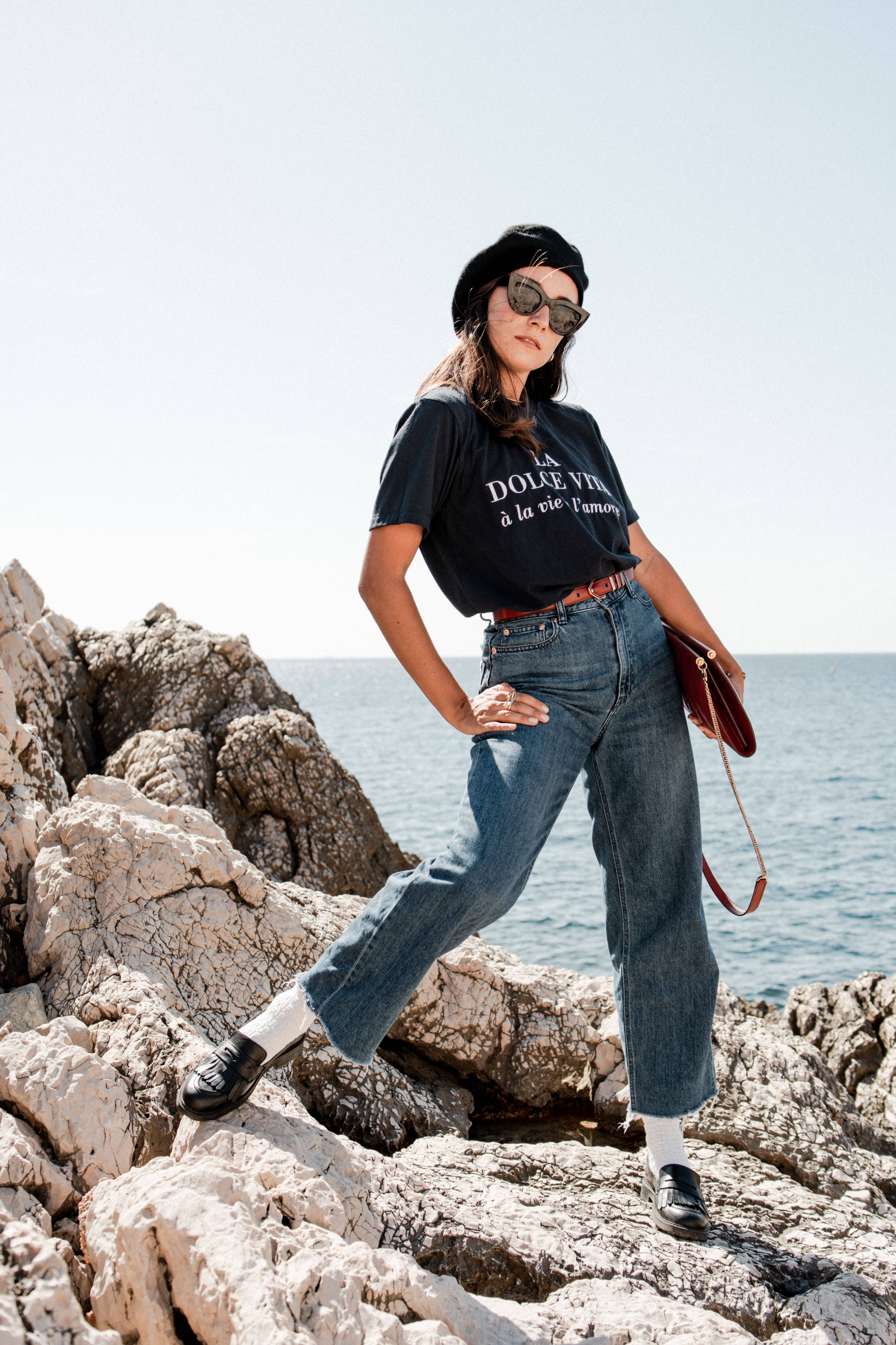 Un baiser français s'il vous plaît - Wholesale Screen Printed T-Shirt - Women's - Navy blue La Dolce Vita T-shirt2