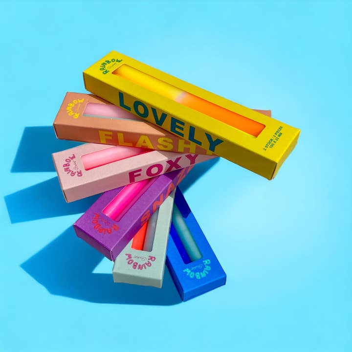 Pink Stories - Vente Bougies/bougeoirs coniques - Bougies néon Splashy Rainbow Studio, lot de 22