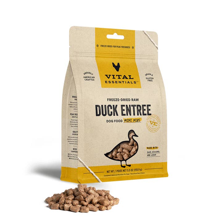 Vital Essentials Raw Duck FD Dog Food Mini Nibs 5.5 oz for wholesale by Pet Palette Distribution