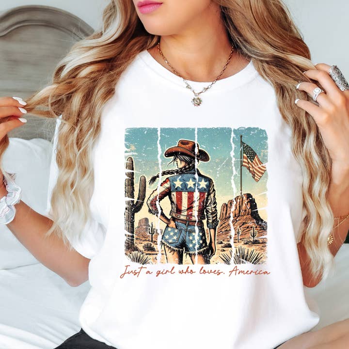 Solo una chica que ama América Camiseta gráfica del 4 de julio para venta al por mayor de Happy Mail Wholesale