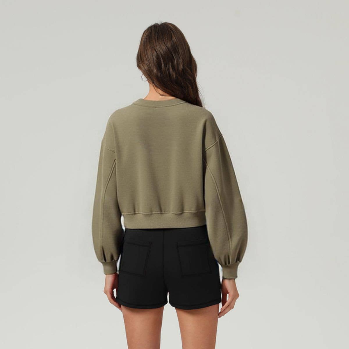 Sodalemon - Wholesale Sweatshirt - Women's - Women's washed velvet V-neck cropped sweatshirt10