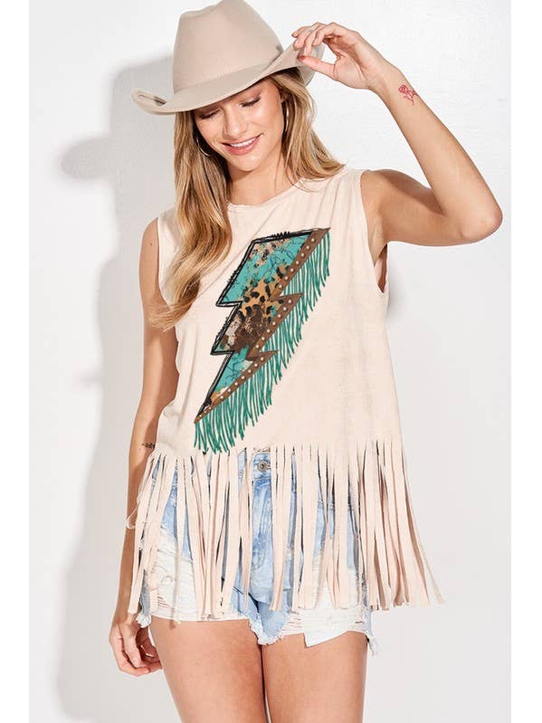 Camiseta regata vintage com franja relâmpago por atacado de MintChoco