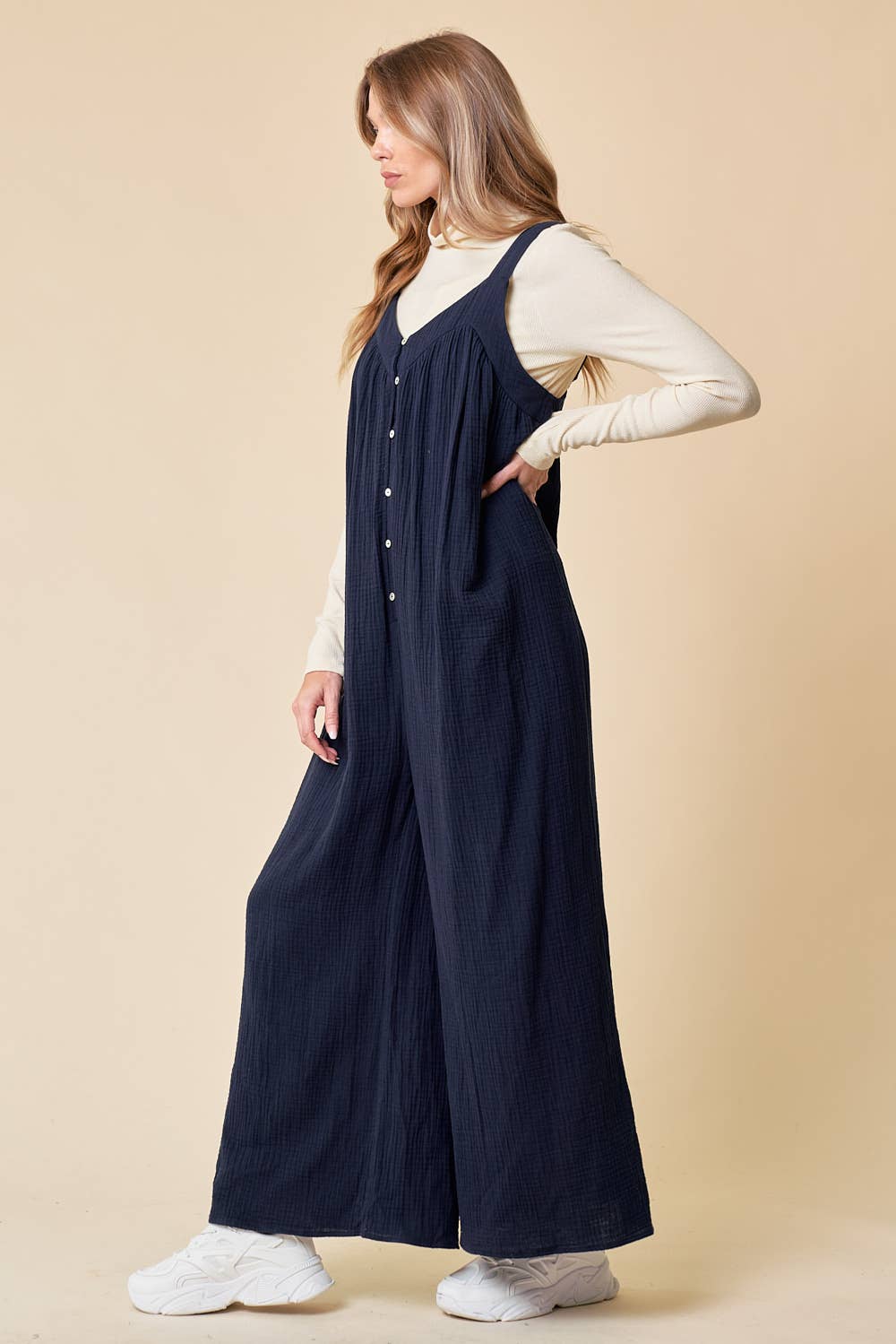 Marine Combinaison double en gaze de coton avec bouton sur le devant - 27058R en vente sur Faire2