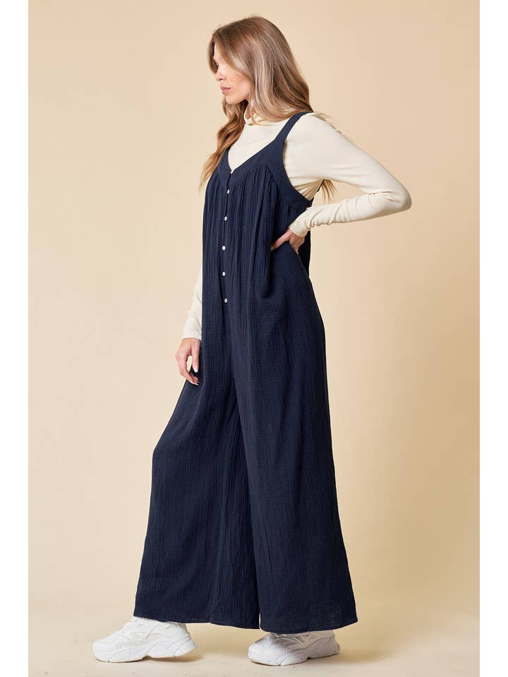 Marine Combinaison double en gaze de coton avec bouton sur le devant - 27058R en vente sur Faire2