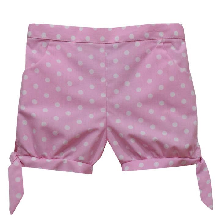 Pink Polka Dots Girls Short With Bow for wholesale by Vive La Fete