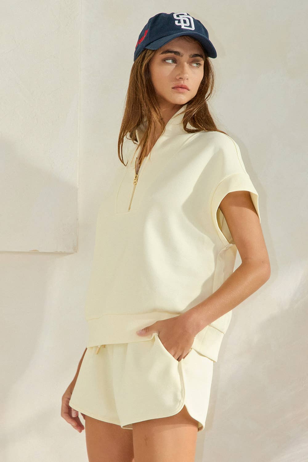 BUCKETLIST INC - Wholesale Sweatshirt - Women's - IT2154-1 Short Sleeve Half Zip-Up Scuba Sweatshirts38