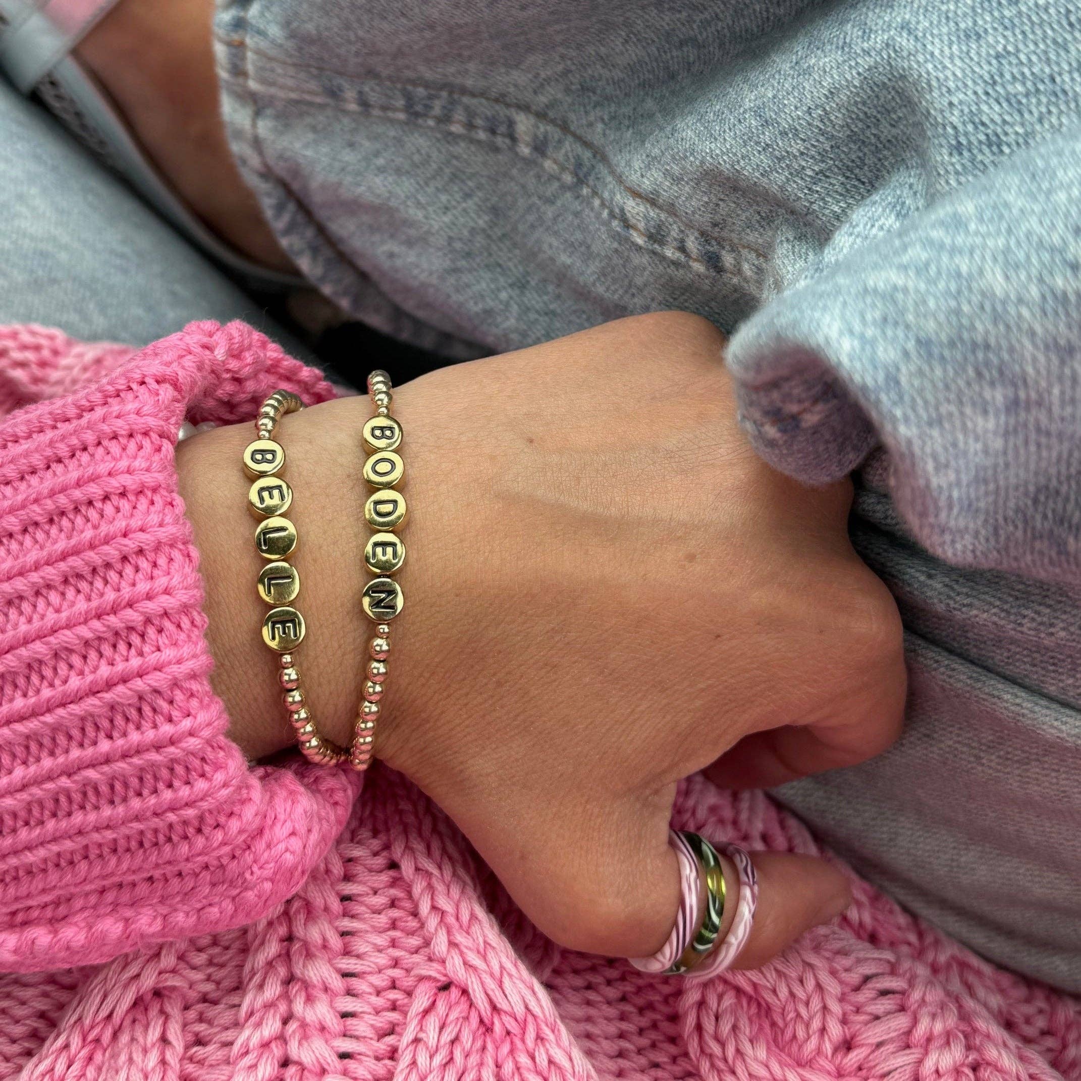 Names For Good - Wholesale Beaded Bracelet - Personalized 14K Gold 4mm Beaded Stretch Bracelet1