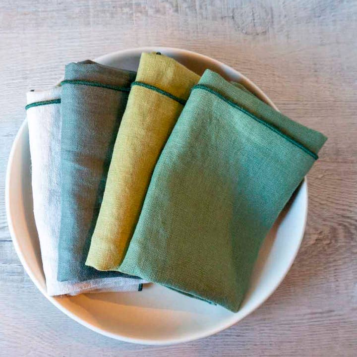 West Coast Handmade – wholesale Dinner & cloth napkin – Curated 100% Linen Dinner Napkins Evergreen Mix - 4 Pack0