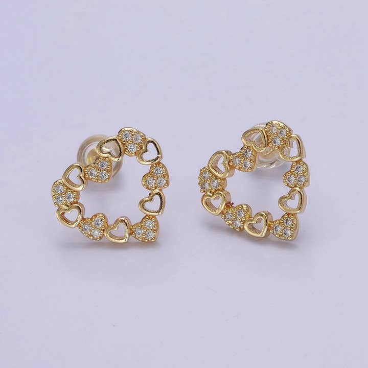 Dainty Gold Heart Stud Earrings Minimalist Delicate Earring 18K Gold Filled Stud Earring V-120 for wholesale by Aim Eternal