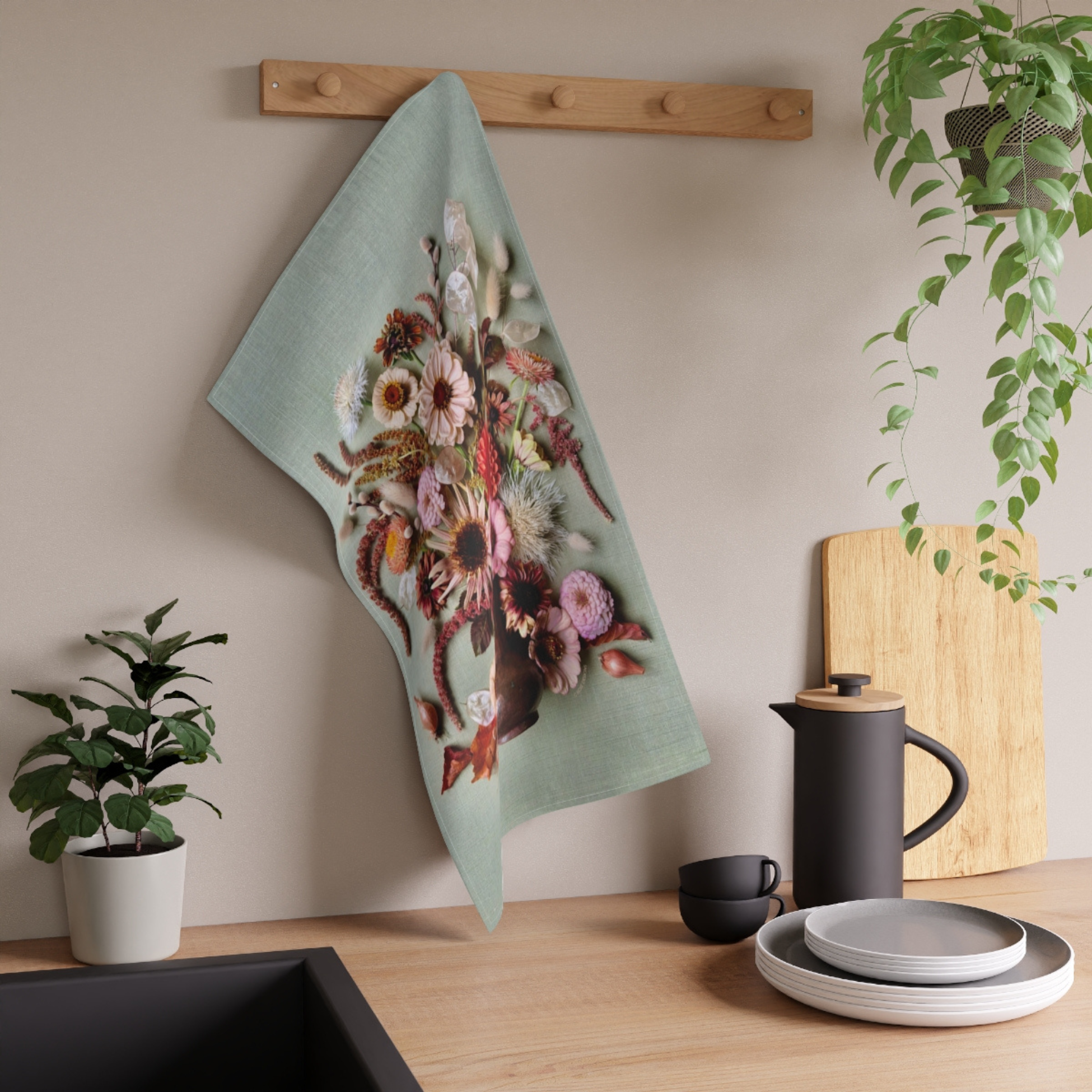 C Rose Designs - Wholesale Tea Towel - Copper Vase Blooms Tea Towel1