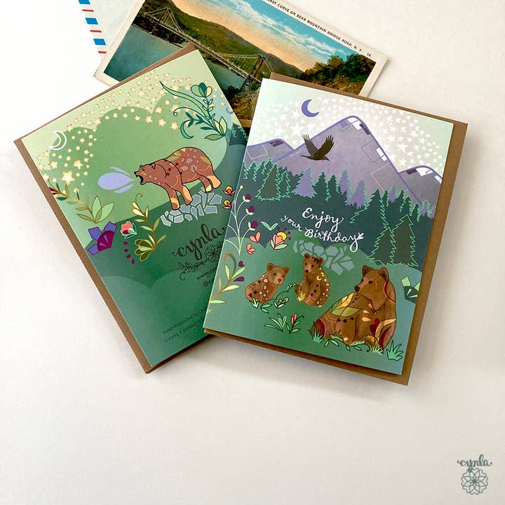 Bear Greeting Card - bears birthday mountain brownbears cubs for wholesale by Cynla