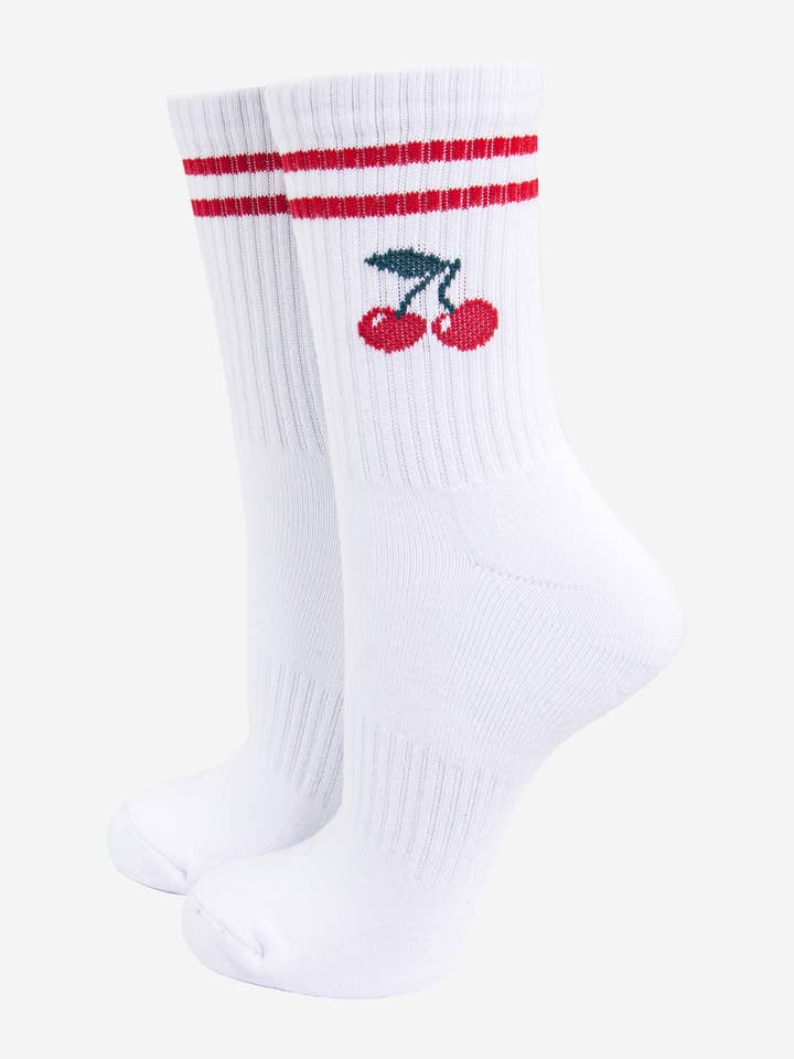 Damen-Sportsocken - Weiß, Kirschen für den Großhandel von Sock Talk
