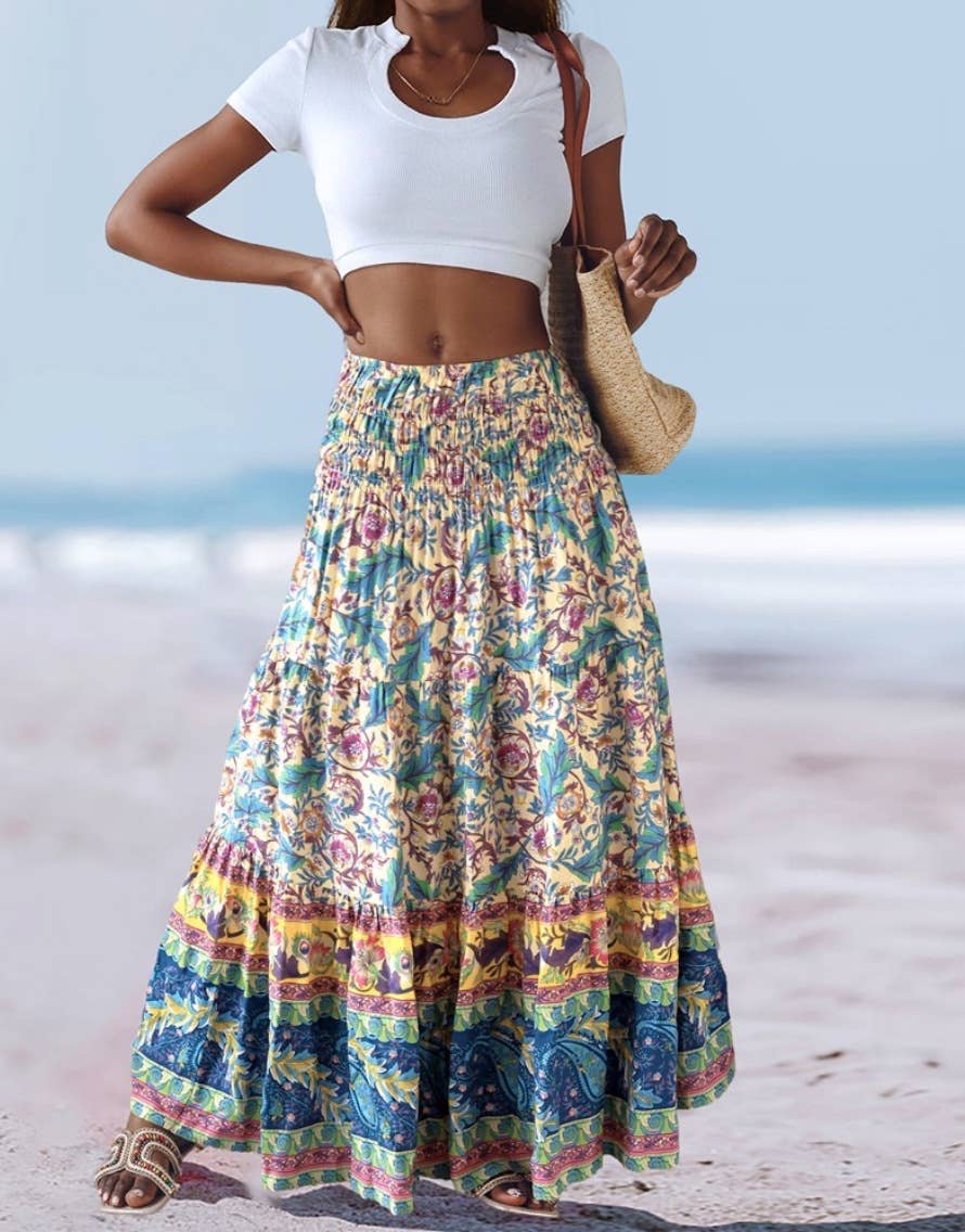 Rosa Clothing - Wholesale Skirt - Women's - Swing Style Bohemia Ethnic Floral maxi skirt25