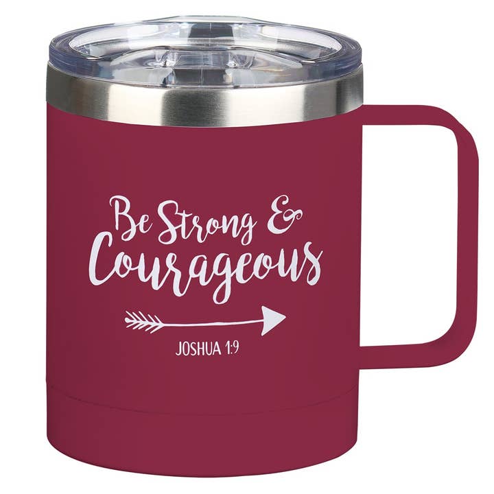 Mug SS Camp Magenta Be Strong & Courageous Josh. 1:9 for wholesale by Christian Art Gifts