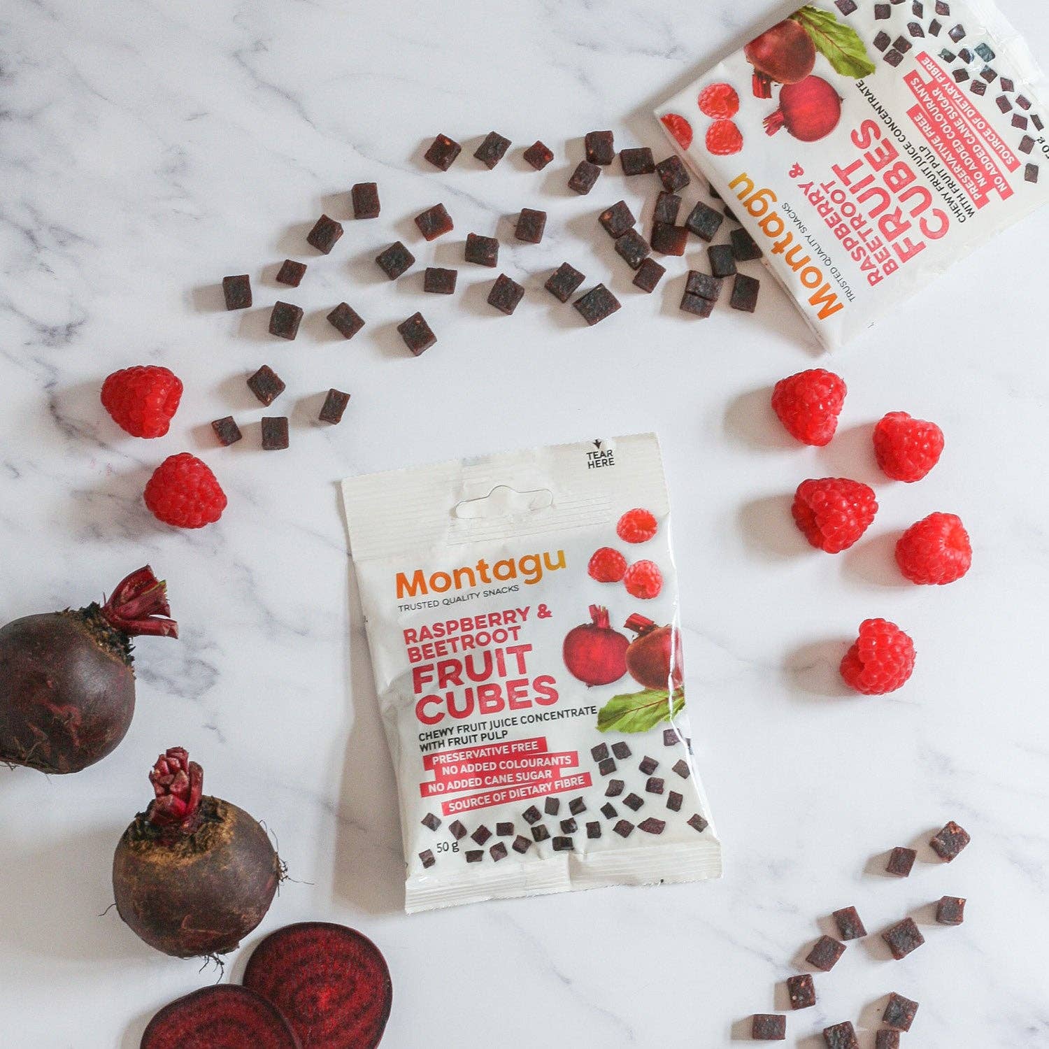 Mahdina - Vente Collations aux fruits - Montage : Cubes de fruits - Framboise et betterave, (10 x 50 g)1