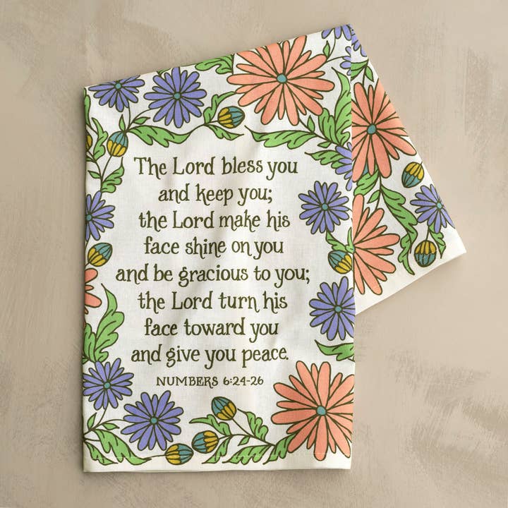 The Blessing Scripture Tea Towel - Full Color NIV - Wild Flower for wholesale by Little Things Studio