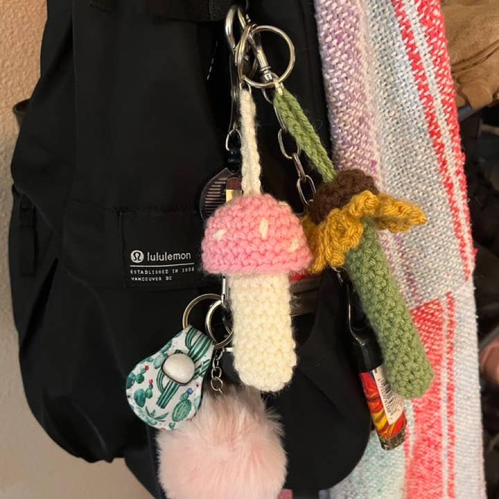 The Cozy Tangerine - Wholesale Keychain – Women's - Mushroom Keychain | Crochet Lighter & Chapstick Holder3