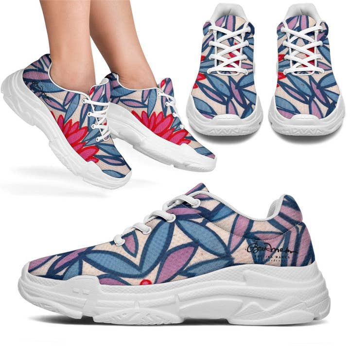 Pink Lotus Flowers Chunky Sneakers for wholesale by BettinaMarksCollections