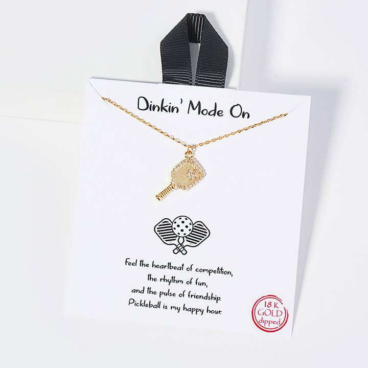 Dinkin Mode On pickleball cubic zirconia dainty charm neckla for wholesale by SOPHIA WHOLESALE