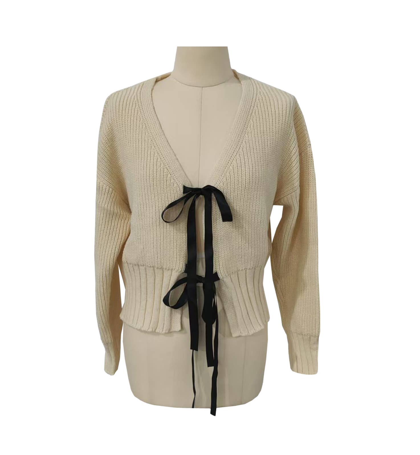 Rosa Clothing - Vente Cardigan – femme - Cardigan en tricot uni avec nœud papillon sur le devant7