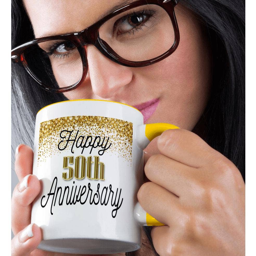 3dRose - Wholesale Coffee Mug - 3dRose, Happy 50th Anniversary Image Of Gold Image Of Diamond Glitter, Mug1