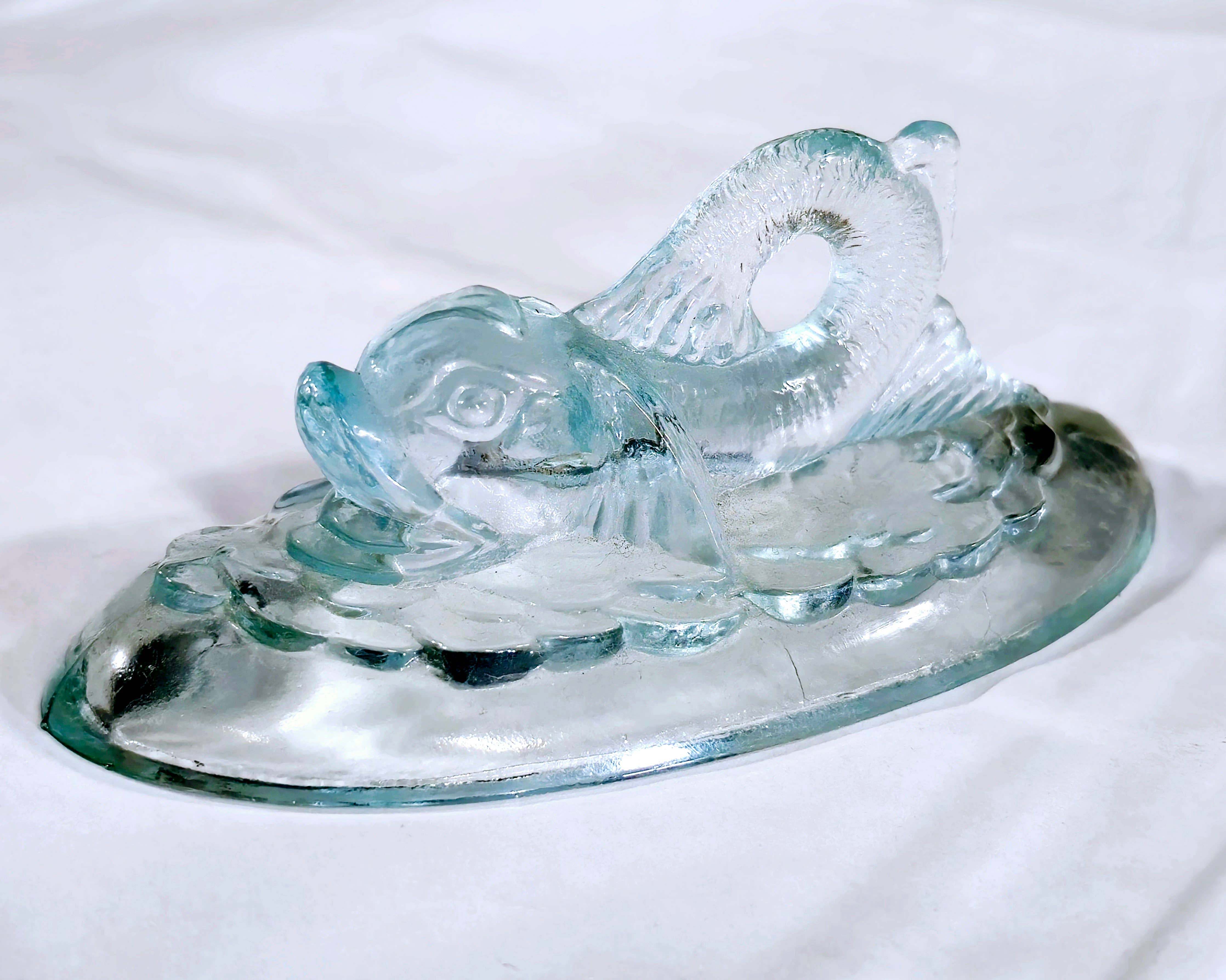 AA Importing - Wholesale Decorative Plate/Dish/Bowl - Dolphin Dish Glass - Ice Blue1