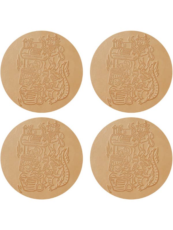 Ensemble de 4 sous-verres en cuir Party Animals (Collaboration Mohawk) pour la vente par Freehand Goods