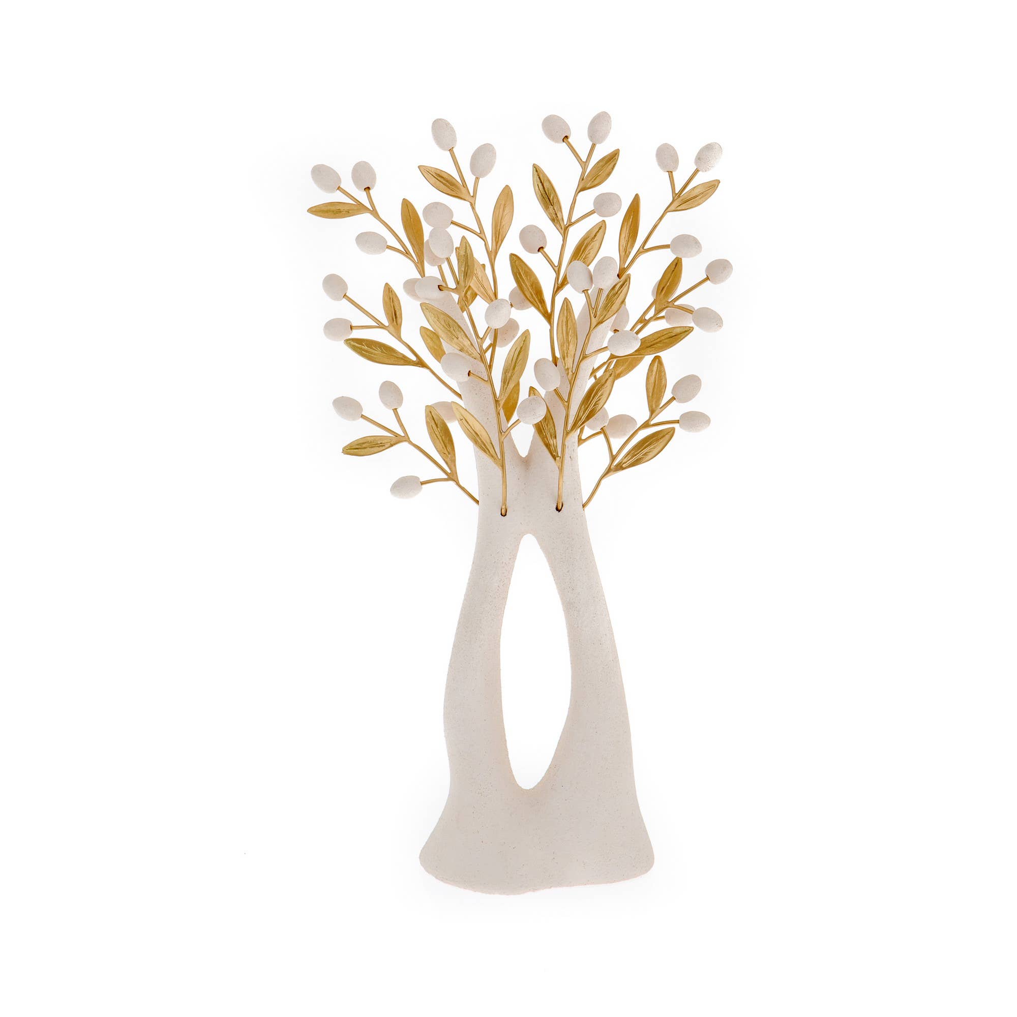 ARTIA LTD - Wholesale Decorative Tabletop Object - Olive Tree, Ceramic with Bronze Leaves, White (35cm)