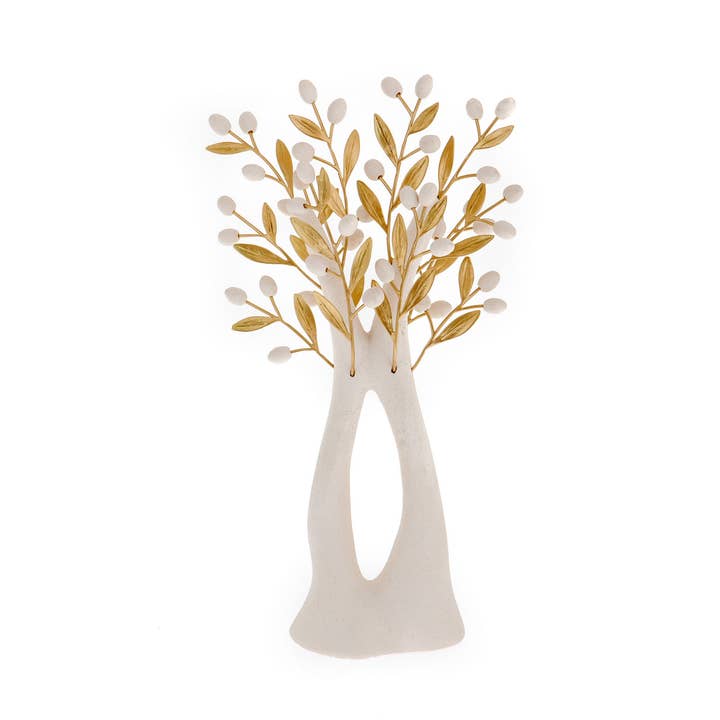 ARTIA LTD - Wholesale Decorative Tabletop Object - Olive Tree, Ceramic with Bronze Leaves, White (35cm)0