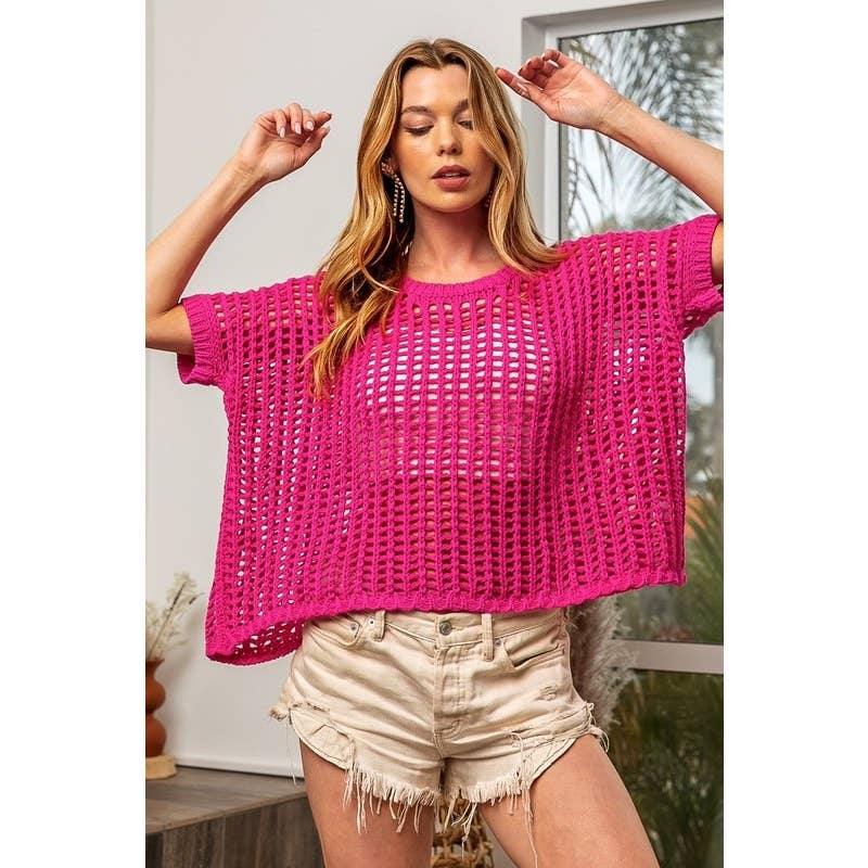 IVE – wholesale Knit top – Women's – SHORT SLEEVE NET CROCHET TOP3