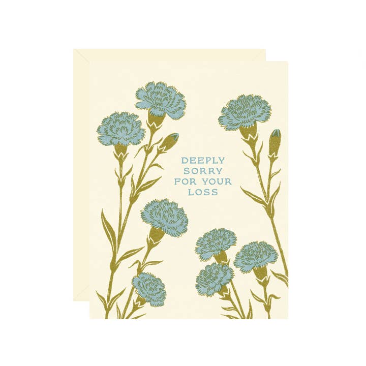 Carnations Sympathy Greeting Card for wholesale by Wallflower Paper & Party