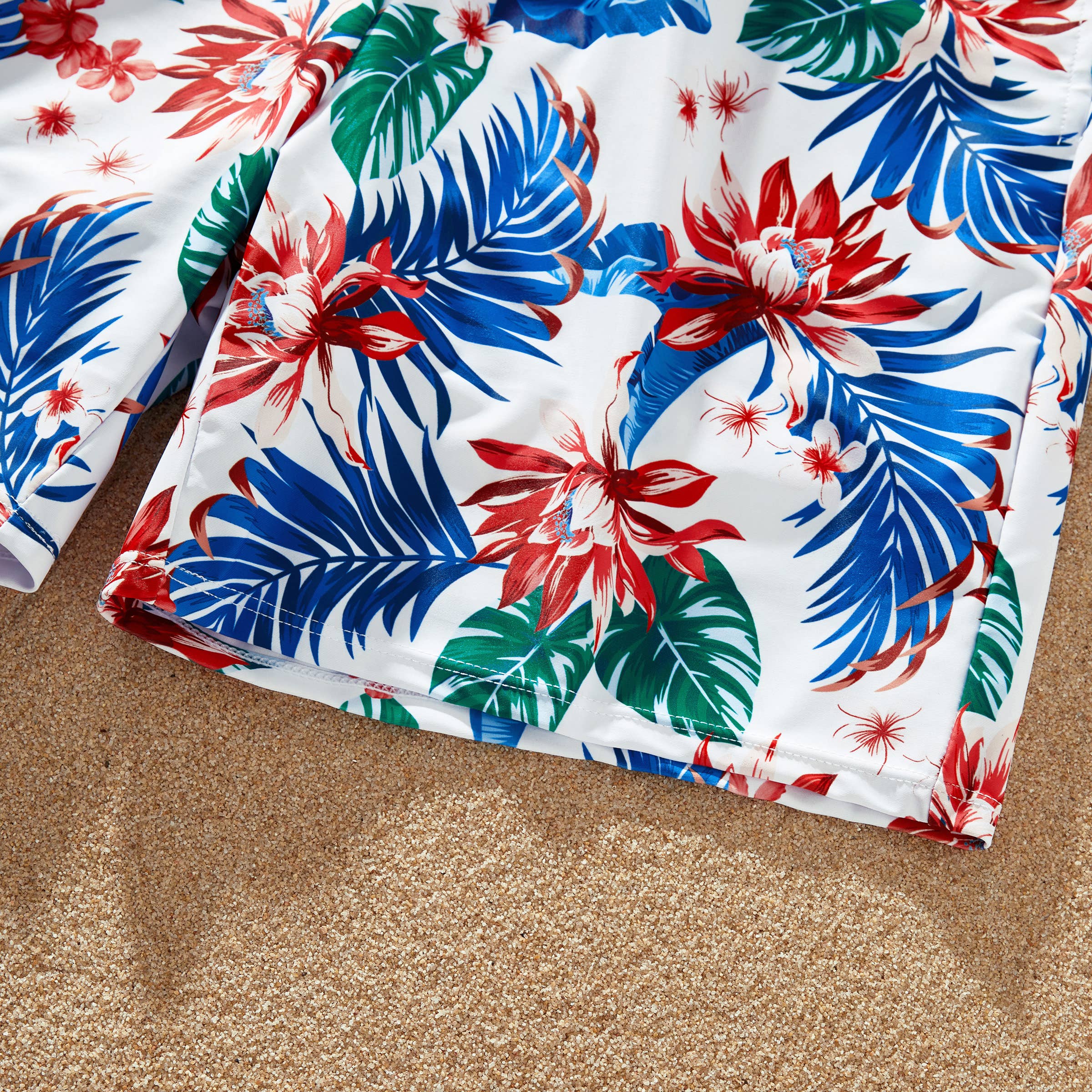 Red Matching Family Tropical Plant One-piece Swimsuit or trunks for wholesale on Faire33