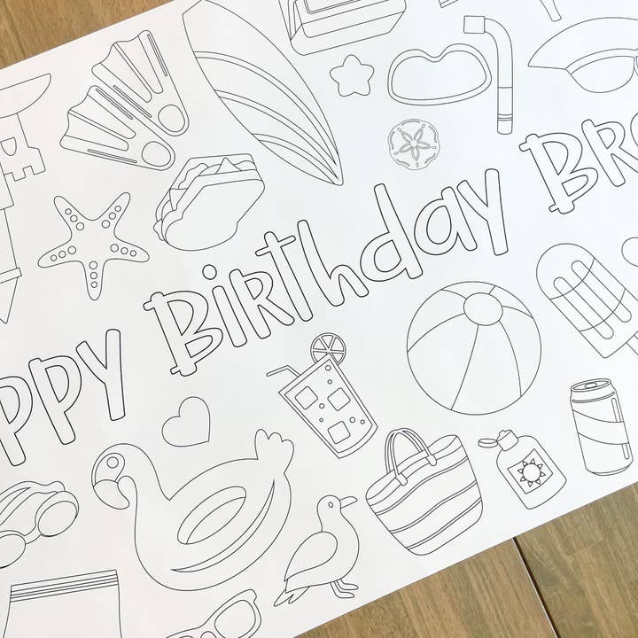 Table à colorier Summer Beach Party | Joyeux anniversaire pour la vente par Party in a pinch