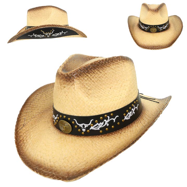SP Sophia Collection - Wholesale Cowboy Hat - Women's - Western Rhinestone Embellished Straw Cowboy Hat