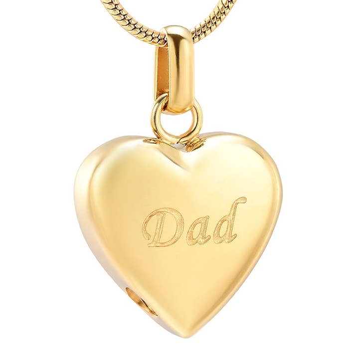 Cherished Emblems – wholesale Pendant/charm necklace – Simple Heart Cremation Urn Necklace Etched With Dad