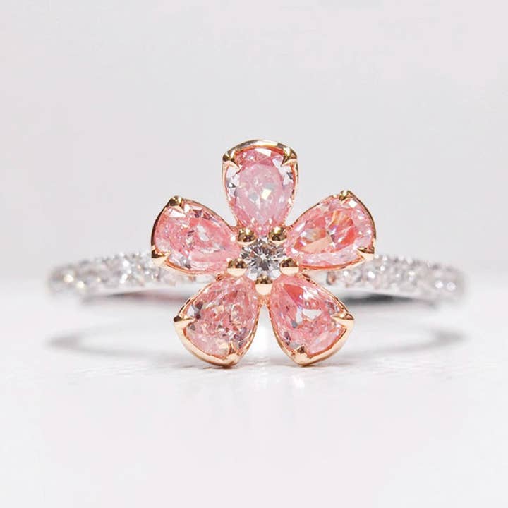 Bague bande fleur de cerisier rose en argent sterling 925 pour la vente par Perimade & Co. LLC
