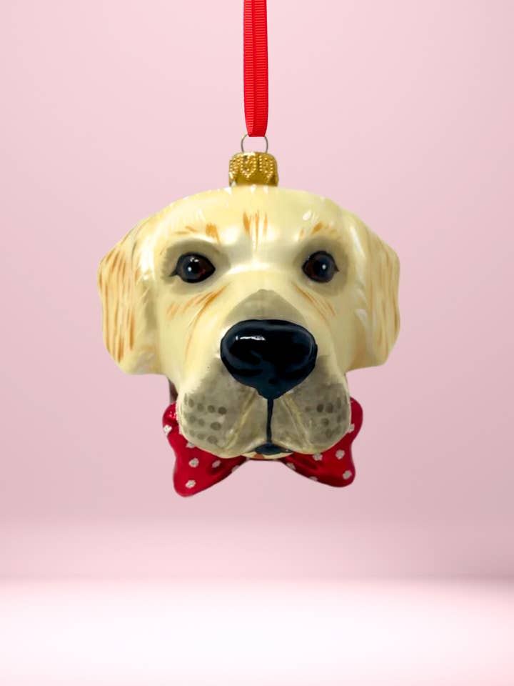 Enfeite de Natal de Vidro Soprado Cabeça de Cão Labrador Amarelo por atacado de Kenzies of London