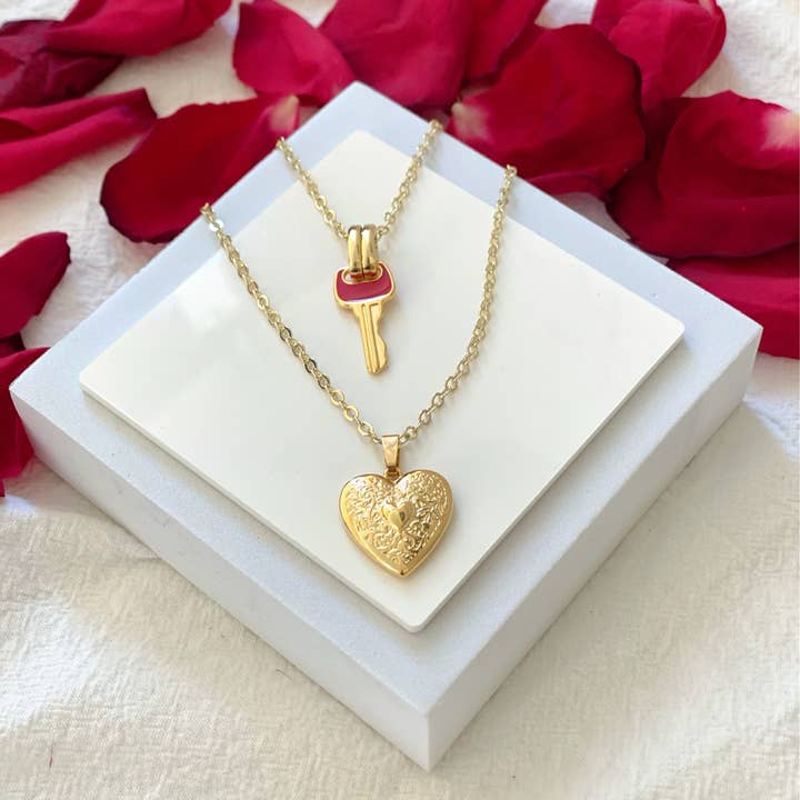 Christina Christi – Großhandel Kette mit Anhänger/Charm – Gold Key Halskette, Gold Herz Halskette, handgemachte Schichten
