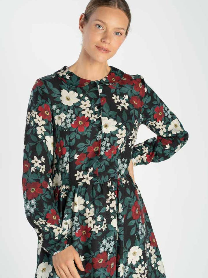 Night Garden Classic – Midi Linen Dress with Peter Pan Collar for wholesale on Faire8