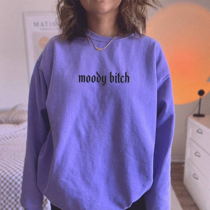 Sweetees Apparel - Wholesale Graphic Sweatshirt - Women's - Moody Bitch Sweatshirt - Violet