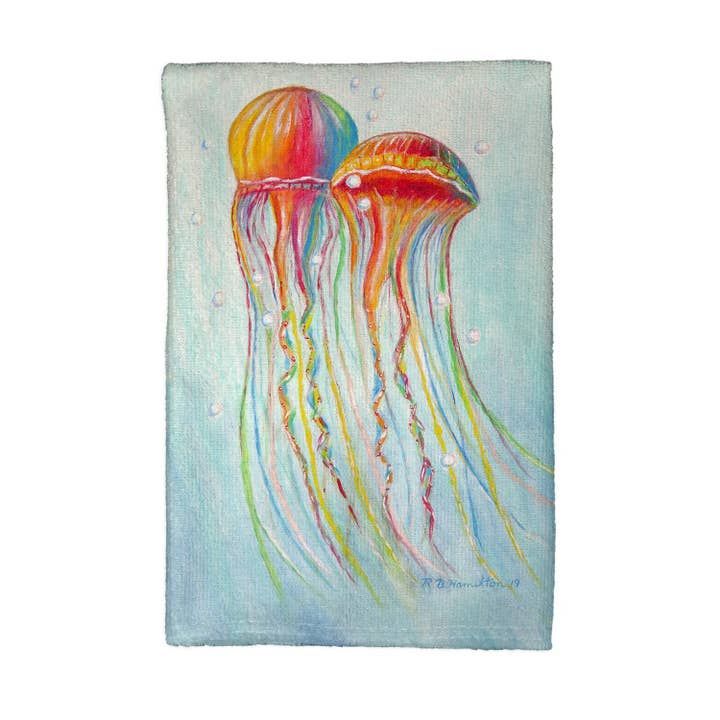 Colorful Jellyfish Kitchen Towel for wholesale by Betsy Drake Interiors