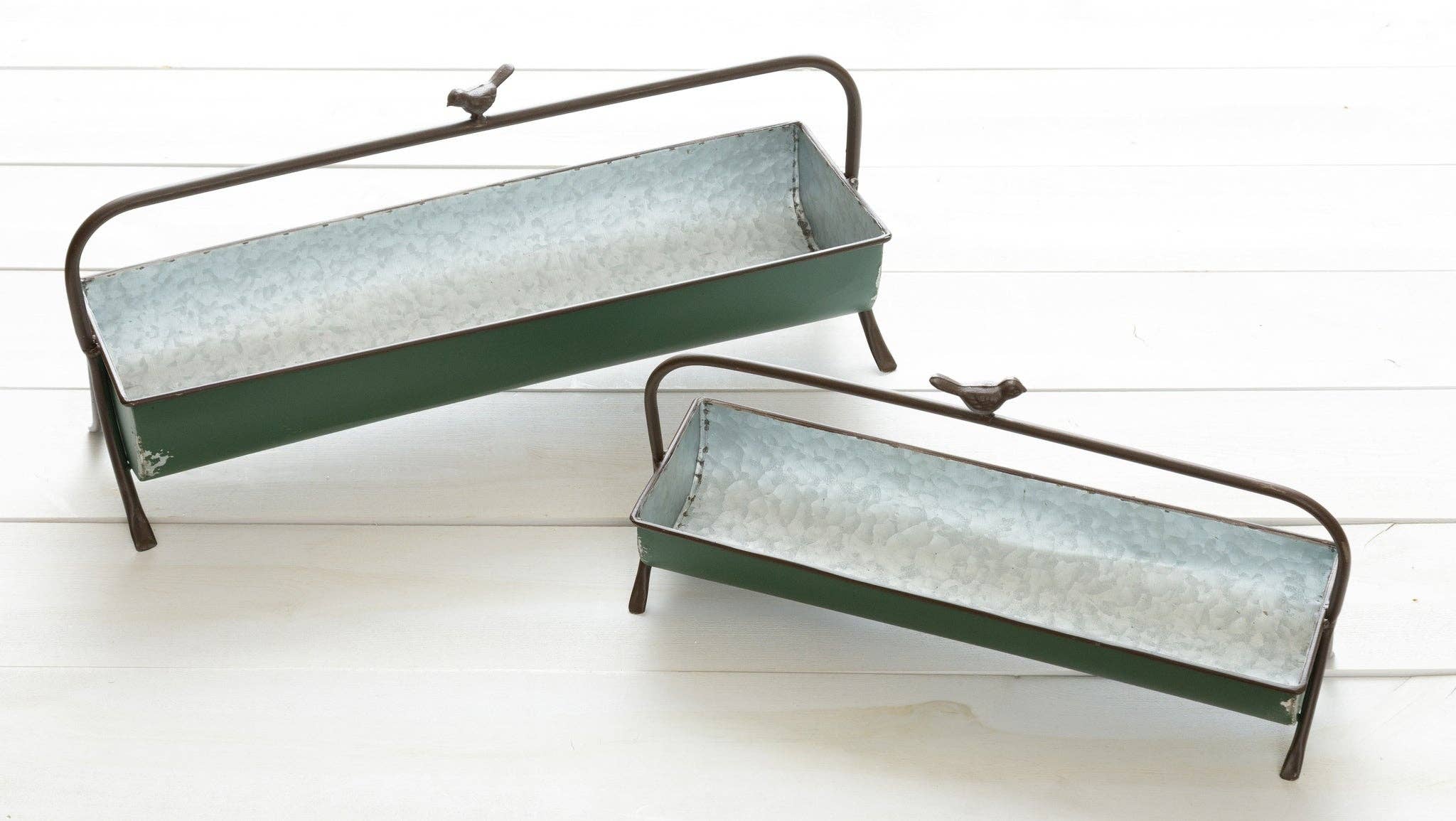 Audrey's Home & Gift - Wholesale Planter Box - Green Trough Planters (Set Of 02)1