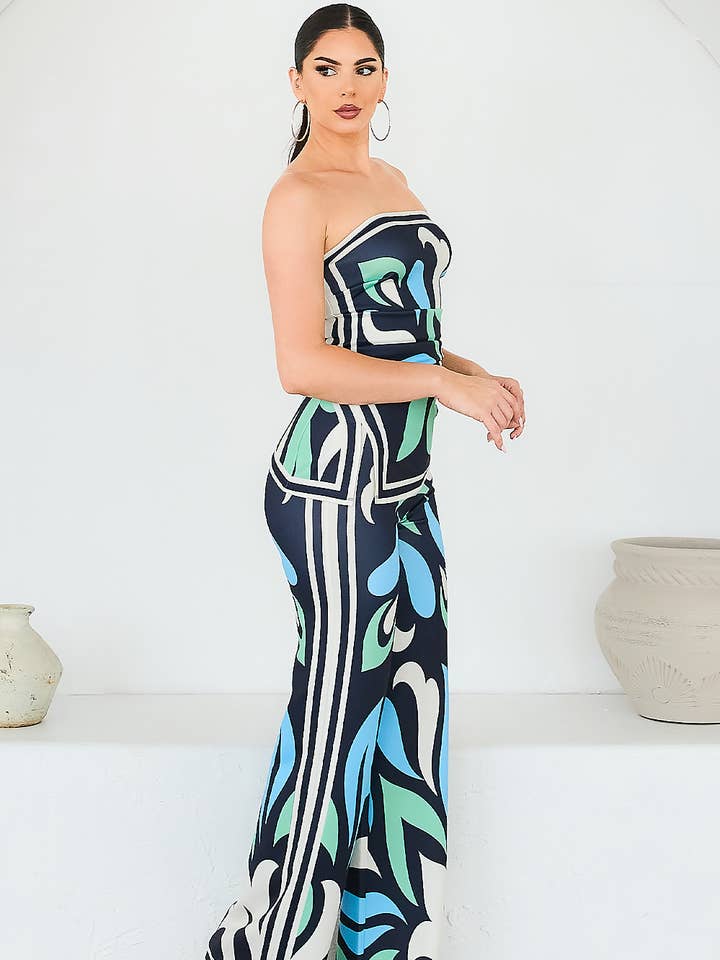 MARINBLÅ MULTI BT6087-SET_Elastiskt axelbandslöst tubtopp & byxset för wholesale på Faire3