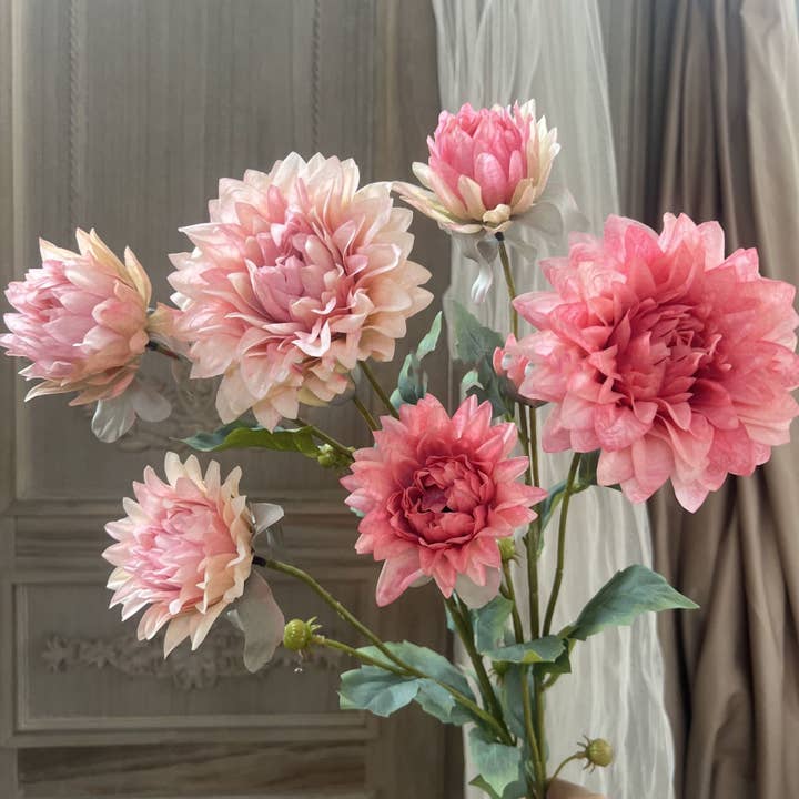 Spray Flor de Dália de Seda Faux 28" T, Dália Primavera/Verão  por atacado de Sweet Home Deco